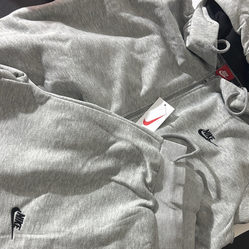 Nike Light Gray Hoodie and Sweatpants Set with Black Swoosh
